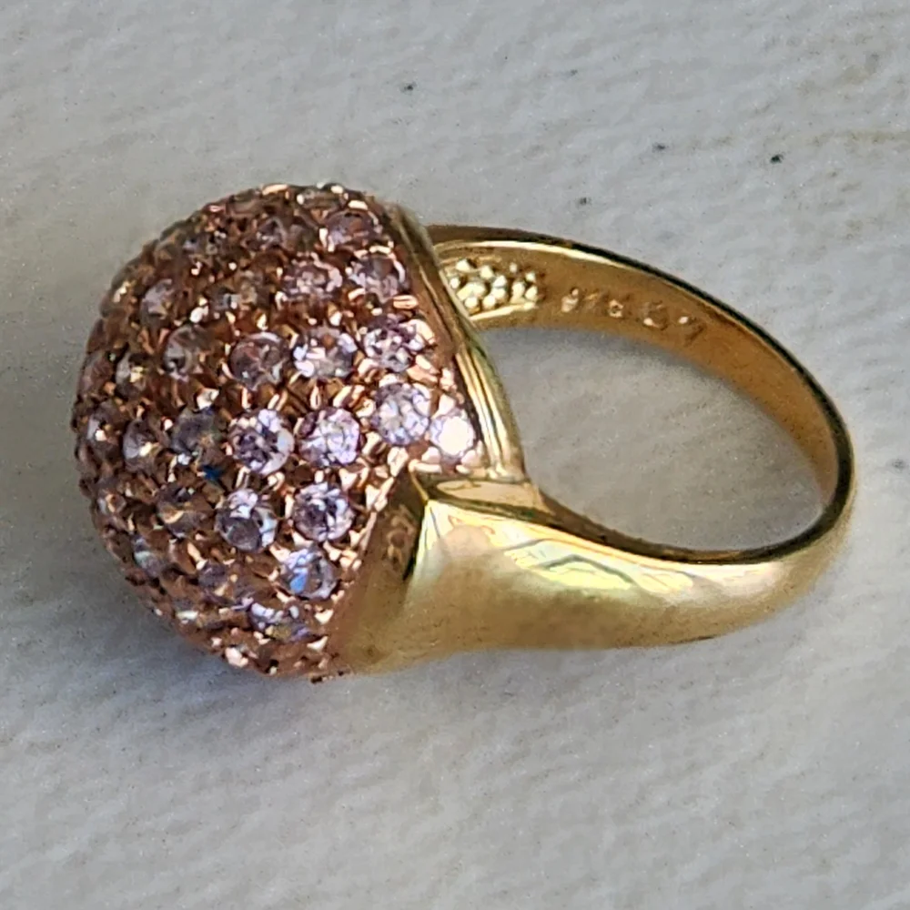 Ross-Simons Sterling Silver Gold Vermeil Pink Or Purple  Crystals Ring Size 7 - Picture 6 of 8